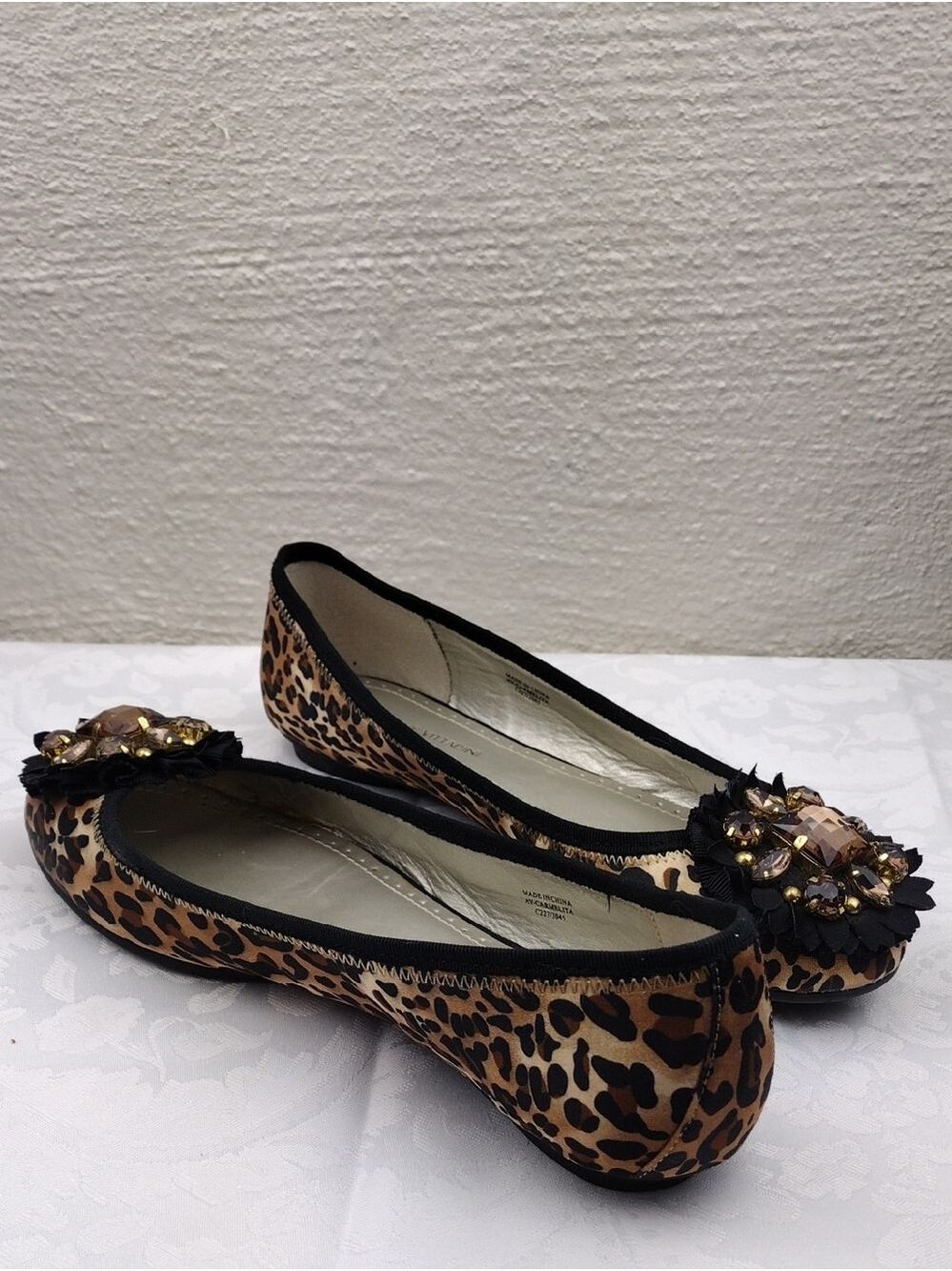 Adrienne Vittadini Carmelita Brown Classic Leopard Print Embellished Flat Shoe - Picture 16 of 16